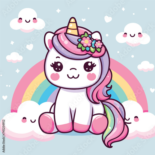 cute Unicorn cartoon vector on white background © 75dgfd4