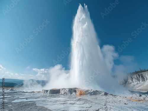 Majestic geysers erupting under the clear blue sky, raw natural power