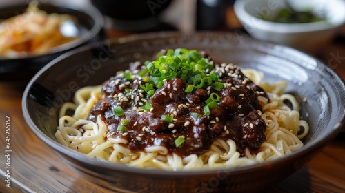 Jjajangmyeon, noodles in black bean sauce, a beloved Korean-Chinese fusion photo