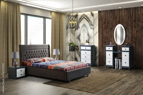 Fototapeta Naklejka Na Ścianę i Meble -  3d rendering modern bedroom interior and decoration