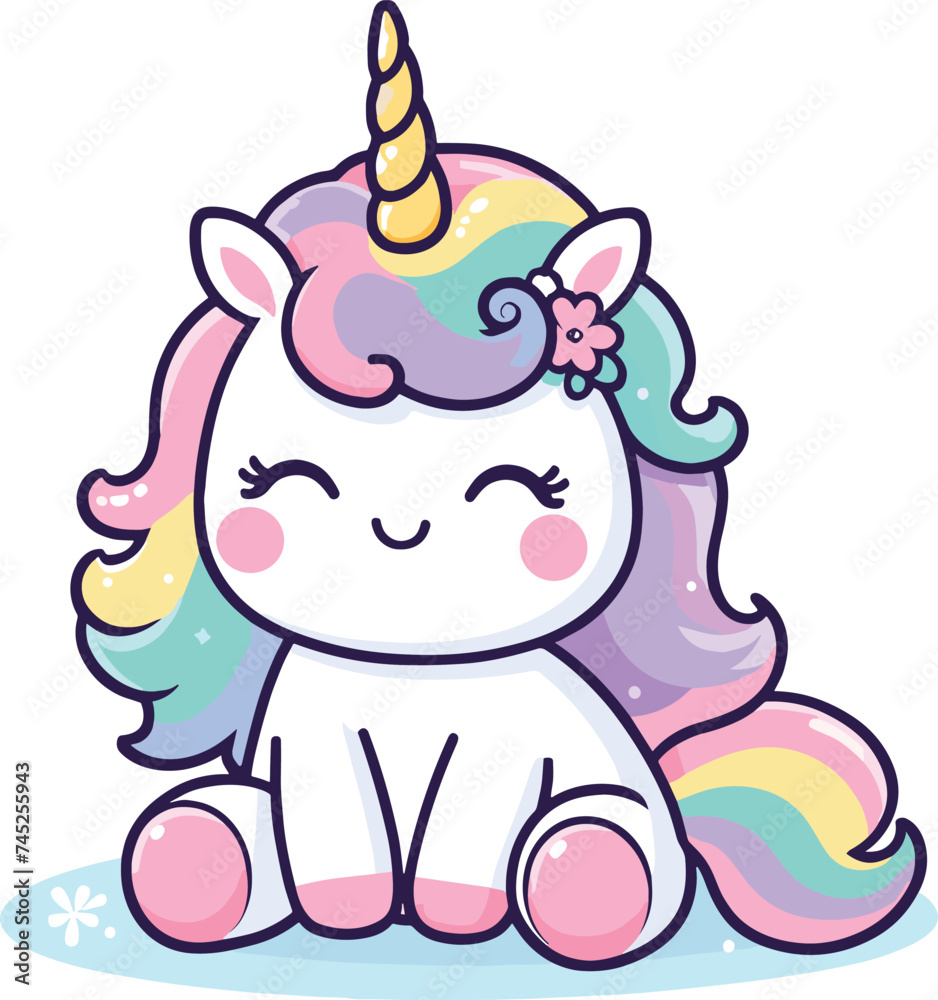 cute Unicorn cartoon vector on white background
