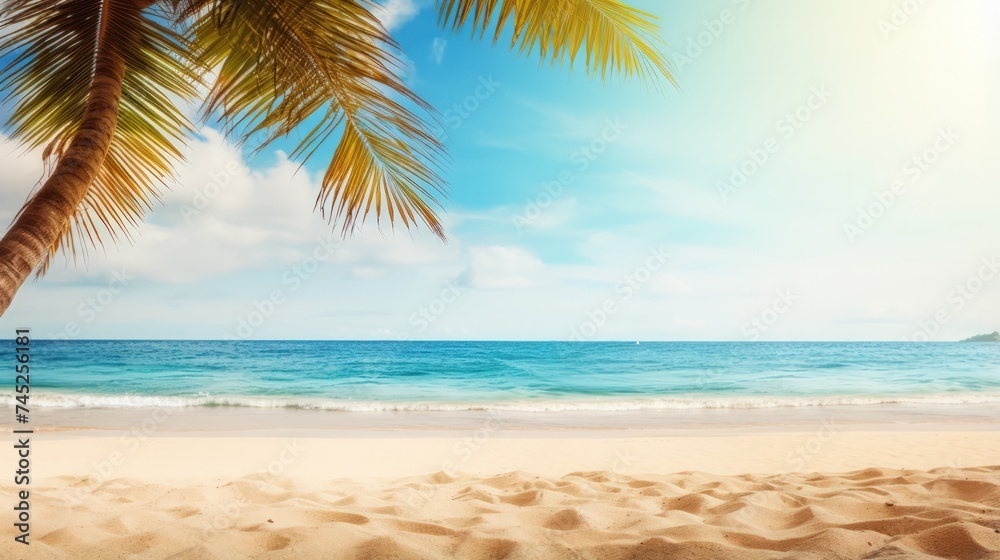 Palm tree on tropical beach with blue sky Palm tree on tropical beach with blue sky