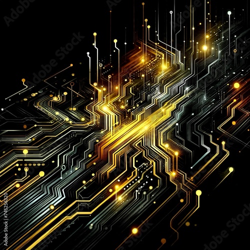 Abstract expression of digital connectivity, featuring circuit-like patterns and vibrant neon lights to symbolize the digital age