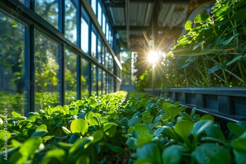 Sunlight Shining Over Greenhouse Seedlings