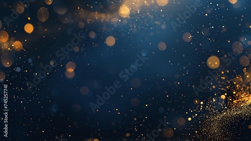 artistic navy blue background with abstract dark blue and gold particle, christmas golden light shine particles bokeh, festive gold foil texture © CinimaticWorks