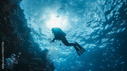 Scuba diving adventure, exploring underwater realms, a different universe © AlexCaelus