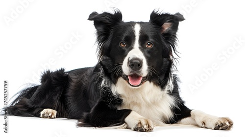 Border Collie lying in front of white background and looking at camera © monsifdx