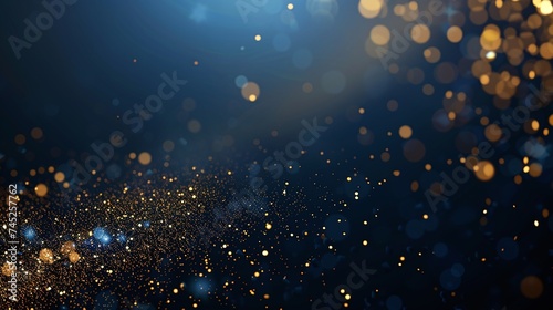 modern navy blue background with abstract dark blue and gold particle, christmas golden light shine particles bokeh, shiny gold foil texture