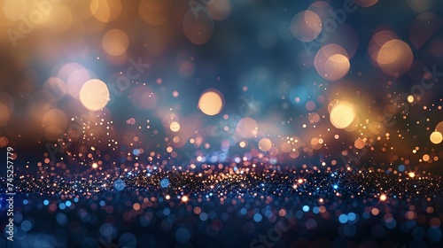 festive navy blue background with abstract dark blue and gold particle, christmas golden light shine particles bokeh, elegant gold foil texture