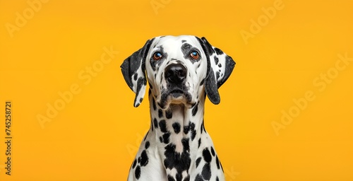 Portrait of a dalmatian dog on a yellow background © monsifdx