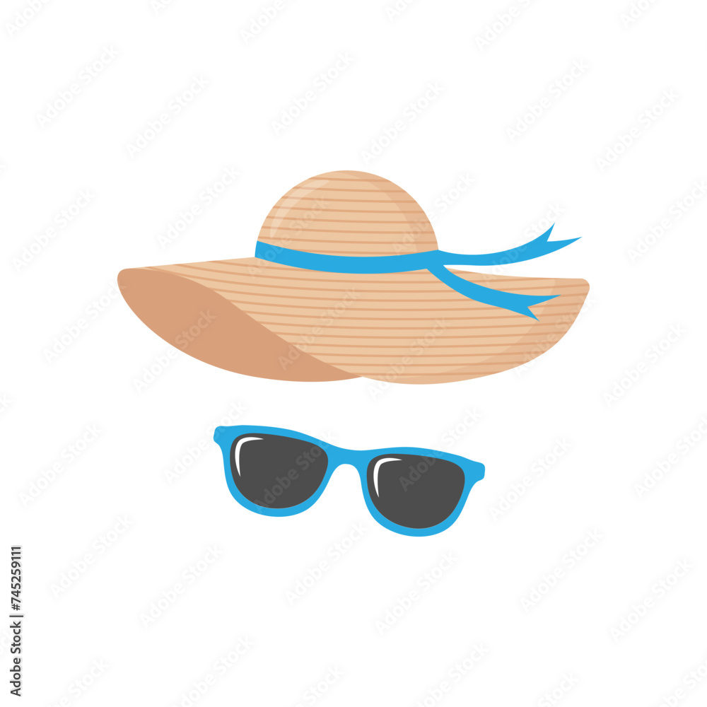 Straw hat and sunglasses icon set