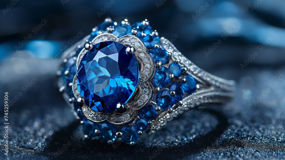 Fototapeta premium Vintage Blue Sapphire Ring