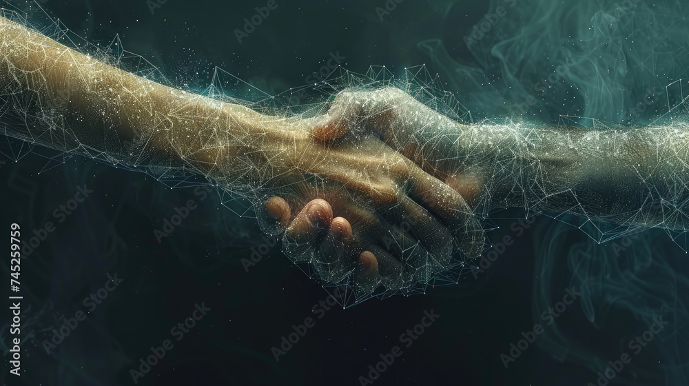 Fototapeta premium Two People Shaking Hands With Smoke in the Background