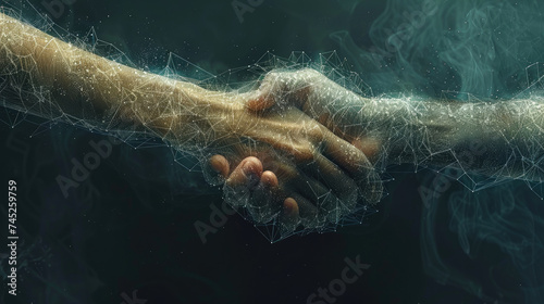 Two People Shaking Hands With Smoke in the Background