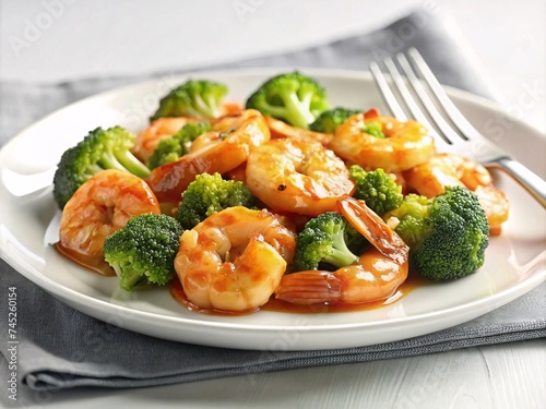 Shrimp and broccoli in a plate