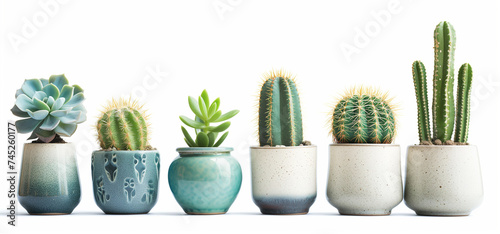 Potted plants, cactus flower plant set on white background 