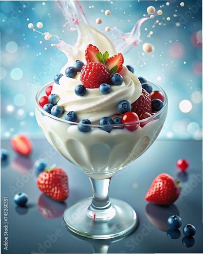 Delicious ice cream with fruits 
