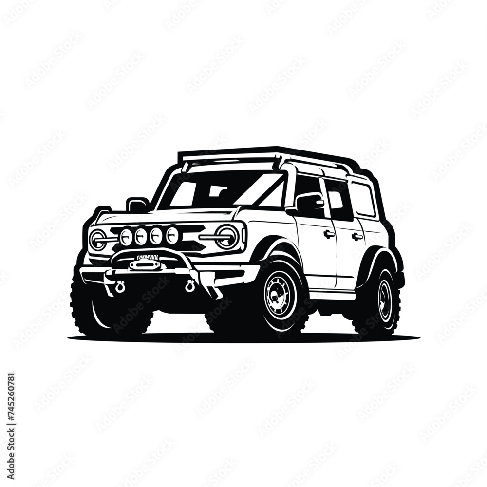 Premium offroad overland 4x4 vehicle silhouette monochrome vector art illustration isolated