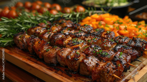 Close Up of Skewer of Meat and Vegetables