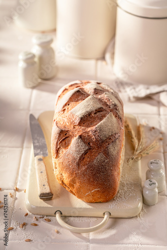 Rectangular loaf of rye bread perfect for a balanced breakfast.