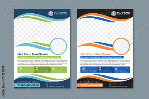 collection of Healthcare cover a4 template design for a report and medical flyer, Magazine, Poster, Corporate Presentation, Portfolio, Flyer, infographic, icon, vertical layout modern, photo space