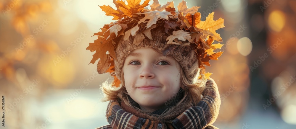 A young boy wearing a fall hat and scarf is smiling in the cool autumn weather. He looks cozy and stylish as he enjoys the seasons colors. A young boy wearing a fall hat and scarf is smiling in the cool autumn weather. He looks cozy and stylish as he enjoys the seasons colors.