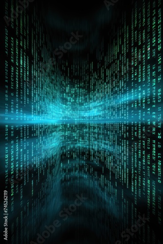 Turquoise digital binary data on computer screen background