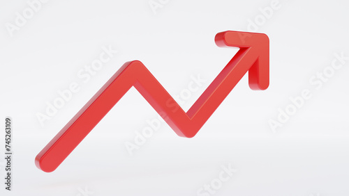 Red upward arrow on white background. Red arrow graph isolated.