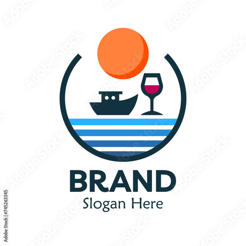Logo Design with concept Sunset cruise, wine experience Logo. Vector Logo.
