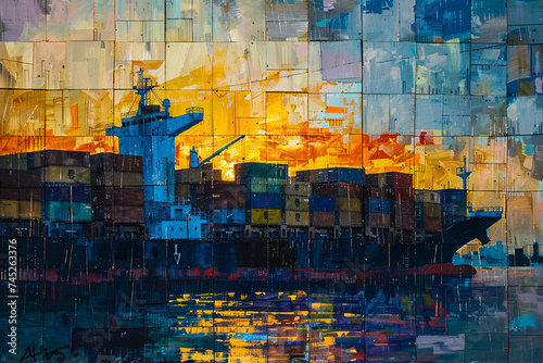 With the sun setting on the horizon, the port comes alive with activity as cargo containers are loaded onto awaiting ships, each container representing a connection to distant land