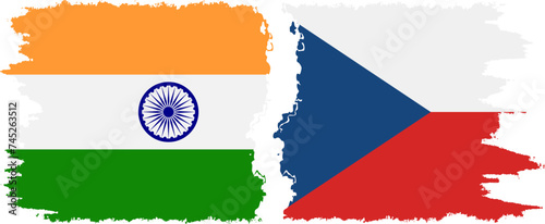 Czech and India grunge flags connection vector