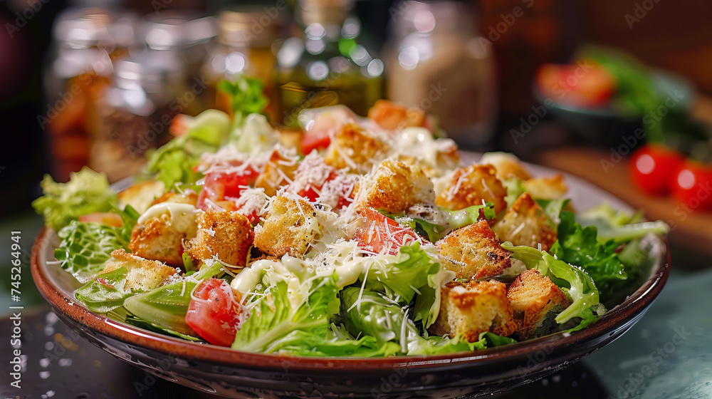 Appetizing Caesar salad in a plate