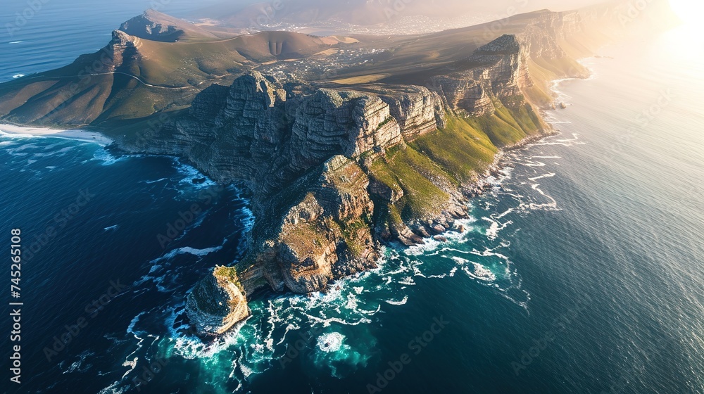 Fototapeta premium Overhead view of Cape Point and Cape of Good Hope in Cape Town, South Africa