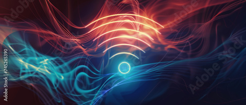 Abstract digital waves intertwine with a mystical glowing orb.