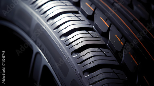 Car tires on black background