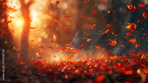 A symphony of colors as autumn leaves blanket the earth in a fiery embrace.