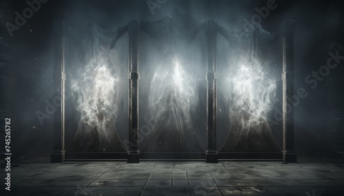 Step into the Unknown as You Explore the Enigmatic Beauty of Mystical Glowing Portals in a Darkened Room, Where Secrets and Wonder Collide in a Mesmerizing Display of Magic and Intrigue photo