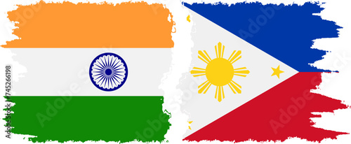 Philippines and India grunge flags connection vector