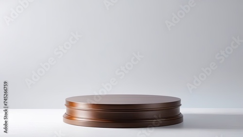 empty total brown round wooden podium, product stand, studio shot