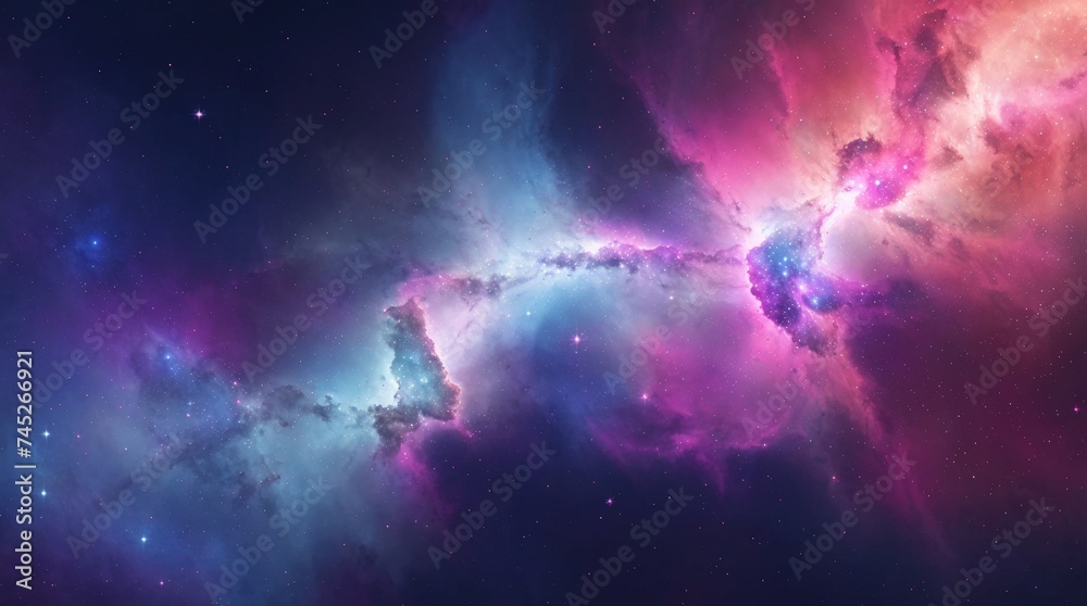 Intriguing fusion of blue and pink nebula in digital artwork  - obrazy, fototapety, plakaty 