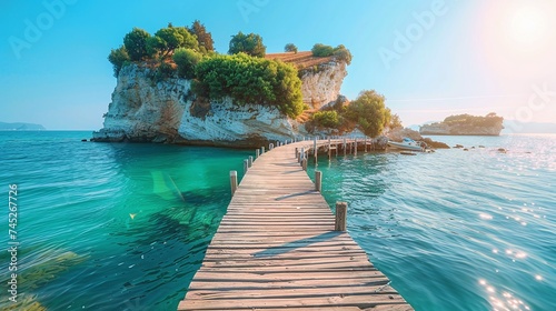 bright spring view of the island with ocean beauty, picturesque morning scene on tropical coast