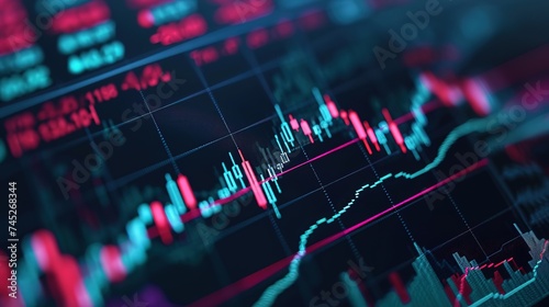 Market stocks or currency trading graph and candlestick chart ideal for financial investing. Economic trends backdrop for business concept and artwork design