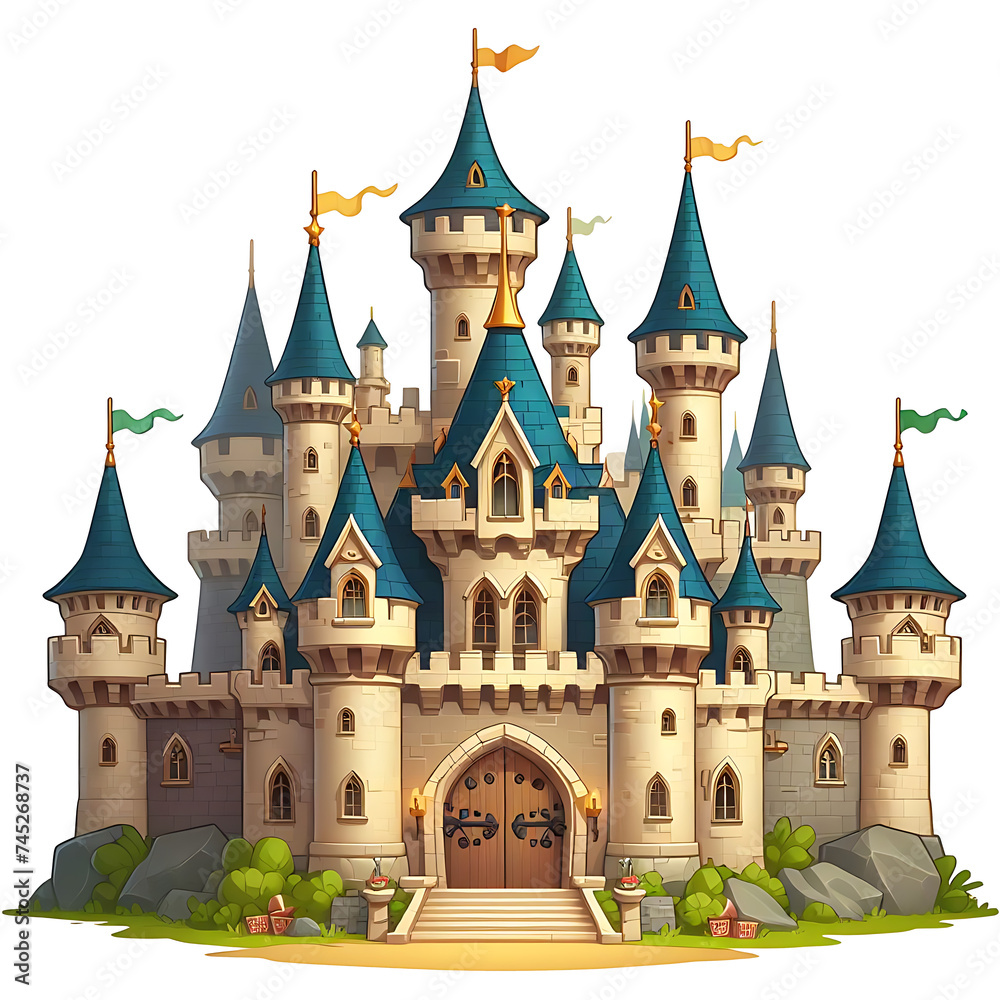 fairy tale castle illustration isolated on transparent background AI Generated 