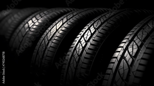 Car tires isolated on black background