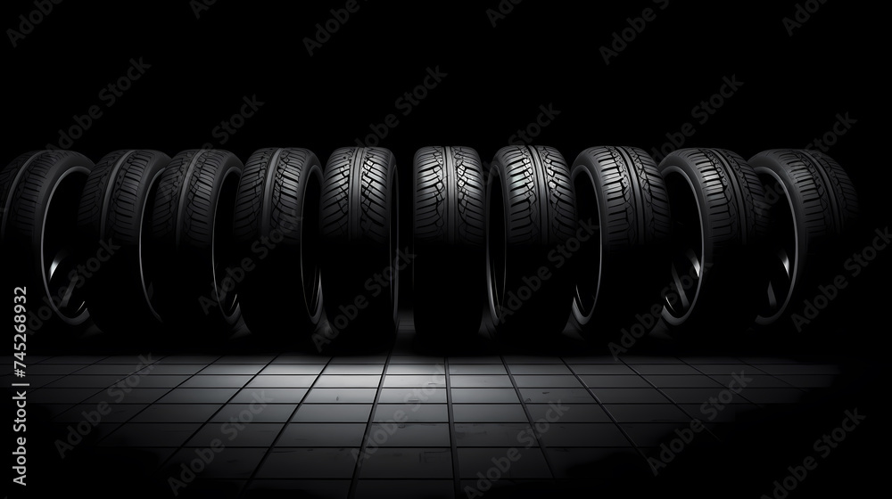 Car tires isolated on black background Car tires isolated on black background