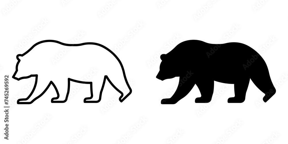ofvs542 OutlineFilledVectorSign ofvs - grizzly bear vector icon . ursus arctos . isolated transparent . black outline and filled version . AI 10 / EPS 10 / PNG . g11885 - obrazy, fototapety, plakaty 