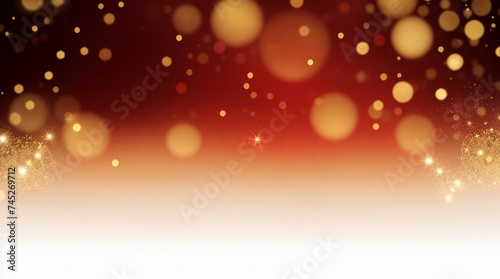 Red gradient backdrop decorated with festive golden sparkles and bokeh 