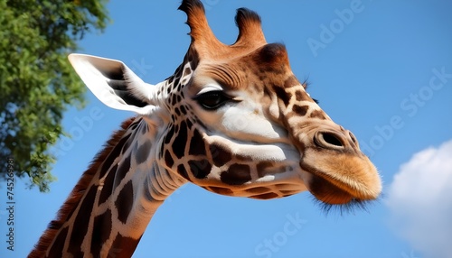 Beautiful giraffe in biopark, business on African animals, tourism. slow. head against the sky photo