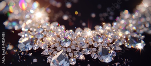 A collection of bright and shimmering diamonds scattered across a flat surface, creating a dazzling and luxurious display of precious gemstones.