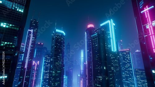 Night view of modern skyscrapers in Dubai, United Arab Emirates
